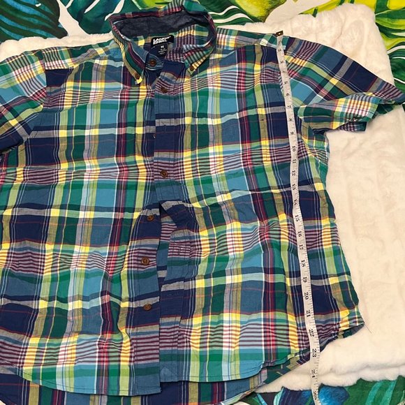 Lands’ End Mens M Green Blue Preppy Outdoor Spring Summer Vacation Plaid Shirt - Picture 8 of 11